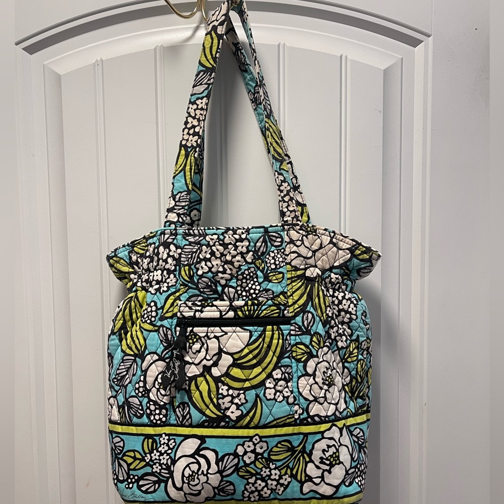 Vera Bradley Floral Tote - Aqua, Lime, Black, White